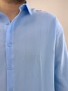 Tensel Yarım Oversize Gömlek Mavi G0038