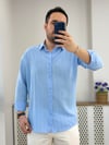 Tensel Yarım Oversize Gömlek Mavi G0038