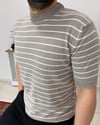 Vizon renk Beyaz çizgili bisiklet yaka triko tshirt T0002 