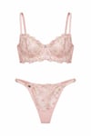 ADRIANA PINK Pembe Çiçekli Balenli Dantelli Desteksiz Bralet Iç Giyim Sütyen Külot Çamaşır Takımı
