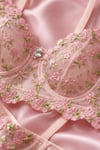 ADRIANA PINK Pembe Çiçekli Balenli Dantelli Desteksiz Bralet Iç Giyim Sütyen Külot Çamaşır Takımı