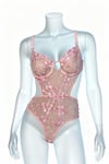 Agatha Pink Pembe Çiçekli Balenli Dantelli Desteksiz Body iç Giyim