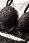 Alexandra Black Tek Renk Balenli Dantelli Destekli Bralet Iç Giyim Sütyen Tanga Külot Takımı