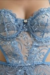 ALICE BLUE Mavi Çiçekli Balenli Dantelli Desteksiz Body iç Giyim