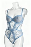ALICE BLUE Mavi Çiçekli Balenli Dantelli Desteksiz Body iç Giyim