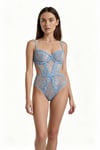 ALICE BLUE Mavi Çiçekli Balenli Dantelli Desteksiz Body iç Giyim