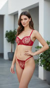 ARIELLE RED Kırmızı Çiçek Desenli  Balenli Desteksiz  Bralet İç Giyim Sütyen Külot Çamaşır Takımı