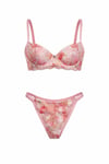 Clementine Pink Pembe Beyaz Çiçek Desenli  Balenli Desteksiz  Bralet İç Giyim  Çamaşır Takımı