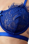 MAYA BLUE Mavi İnce Dantel Detaylı  Balenli Desteksiz Bralet İç Giyim Sütyen Külot Çamaşır Takımı
