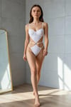 THEODORA WHITE Şık Beyaz Dantel Detaylı Lastikli Cut-Out Body