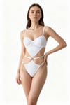 THEODORA WHITE Şık Beyaz Dantel Detaylı Lastikli Cut-Out Body