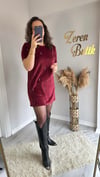 TAŞLI MİNİ KADİFE ELBİSE