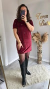 TAŞLI MİNİ KADİFE ELBİSE