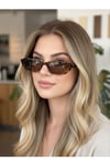 Aventino Leopar Çerçeve Kahverengi cam Çekik Cat Eye Minik Çekik Trend Küçük Boy Güneş Gözlüğü