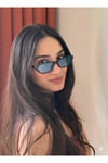 Aventino Siyah Çerçeve Mavi Cam Çekik Cat Eye Minik Çekik Trend Küçük Boy Güneş Gözlüğü