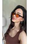 Aventino Siyah Çerçeve Turuncu Camlı Çekik Cat Eye Minik Çekik Trend Güneş Gözlüğü