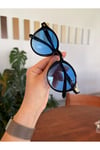 Della Yuvarlak Güneş Gözlüğü Siyah Çerçeve Mavi Camlı Unisex Güneş Gözlüğü 49 22 146 Trend Mavi Renk