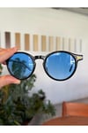 Della Yuvarlak Güneş Gözlüğü Siyah Çerçeve Mavi Camlı Unisex Güneş Gözlüğü 49 22 146 Trend Mavi Renk