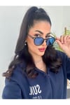 Della Yuvarlak Güneş Gözlüğü Siyah Çerçeve Mavi Camlı Unisex Güneş Gözlüğü 49 22 146 Trend Mavi Renk
