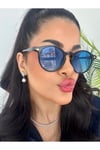 Della Yuvarlak Güneş Gözlüğü Siyah Çerçeve Mavi Camlı Unisex Güneş Gözlüğü 49 22 146 Trend Mavi Renk