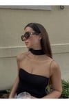 Luna C Aksesuarlı Leopar Desenli Trend Model Oval Kemik Vip Güneş Gözlüğü