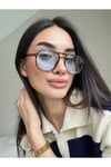 Mavi Camlı Nantes Leopar desenli unisex ince çift köprülü güneş gözlüğü