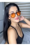 Mocha Turuncu Camli Siyah Çerçeveli Köşeli Unisex Güneş Gözlüğü Hit Model