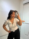 Çıtçıt Detaylı Dilvin Beyaz Crop T-shirt