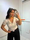 Çıtçıt Detaylı Dilvin Beyaz Crop T-shirt