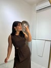 Drape Detaylı Gold Tokalı Kahve Midi Boy Elbise