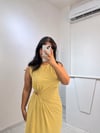 Drape Detaylı Gold Tokalı Yeşil Midi Boy Elbise