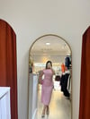 Drape Detaylı Vatkalı Şeker Pembe Midi Elbise