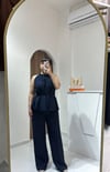 Reglan Bağlamalı Lacivert Kolsuz Palazzo Takım