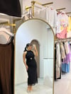 Siyah Gold Tokalı Desenli Midi Boy Elbise
