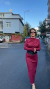 Bordo Scuba Omuz Büzgülü Bluz - Etek
