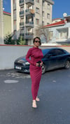 Bordo Scuba Omuz Büzgülü Bluz - Etek