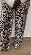 Saten Leopar Beli Lastikli Pantalon