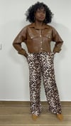 Saten Leopar Beli Lastikli Pantalon