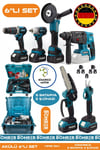 Alman 5 Akülü 2 Şarjlı Kömürsüz V598 5Ah Profesyonel 6 Makine Kombo Set ,Mavi Tek Çanta