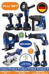 Alman 9 Makine Kombo Set BA01083M 6 Akülü 2 Şarjlı Kömürsüz V598 5Ah Profesyonel -BLUE MAVİ