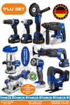 Alman 9 Makine Kombo Set BA01093M 4 Akülü 2 Şarjlı Kömürsüz V598 5Ah Profesyonel - BLUE MAVİ
