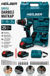 BA011530 Şarjlı Darbeli Matkap 21V Çift Akülü 3.0Ah 25 Parça Set 10 mm Çelik Mandren Vidalama Makinesi