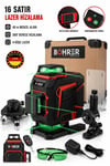 BA0115375 16 Çizgi 4D Yeşil Lazer Terazi – 360° Otomatik Hizalama, 40 Metre Menzil, Dokunmatik Panel, Uzaktan Kumanda ve Duvar Aparatlı Profesyonel Şarjlı Set