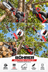 BÖHRER 21V 3.0Ah Çift Akülü Budama Seti – 50 mm Akülü Dal Budama Makası + 20 cm Mini Zincirli Testere + 120-200 cm Teleskopik Uzatma Kolu + Taşıma Çantası