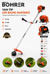 BÖHRER BA011341 55CC 3.5 HP Benzinli Yan Tip Motorlu Tırpan Çim Biçme Makinesi Full Set Canavar Başlık Misina Kafa 40T Disk