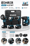 BÖHRER BA011390 AKÜLÜ 4 BATARYA 1 ŞARJ ALETİ KOMBO MAKİNE SET - 36V 5AH