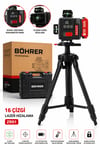 BÖHRER BA011439 2 AKÜLÜ YENİ MODEL 16 SATIR 360 DERECE 4 KÖŞE PROFESYONEL YEŞİL LAZER HİZALAMA MAKİNESİ