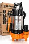 BÖHRER BRD-1100 Bıçaklı Drenaj Dalgıç Pompa – 1100 W, 250 L/DK Maksimum Debi, 10 m Basma Yüksekliği, Kirli Su Pompası