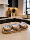 Blue Life 3 Kaseli Ahşap Oval Sunum Tepsisi Meze Sos ve Kahvaltılık Servis Seti