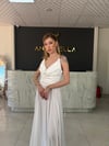 Beyaz Degaje Yaka Saten Abiye